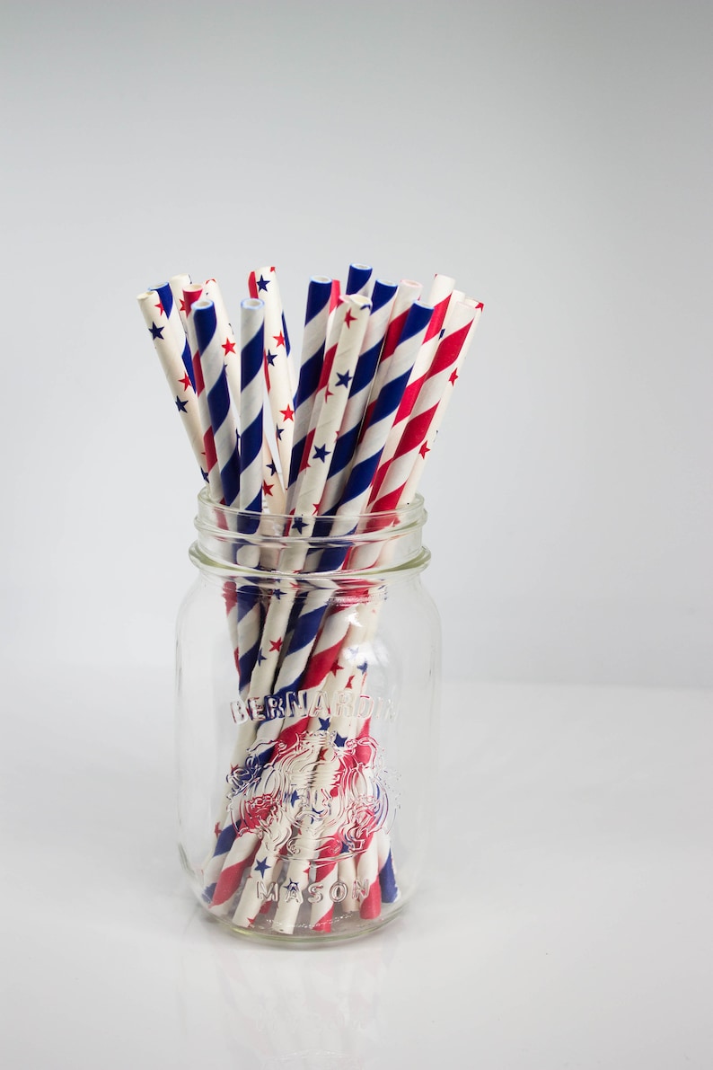 Red and Blue Star Party Straws Paper Party Straws Cake Pop Sticks Baby Shower 4th of July Twinkle Twinkle Little Star American image 2