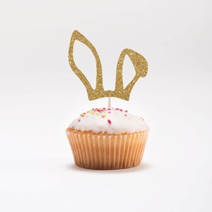 Bunny Ears Cupcake Toppers - Set of 12 - Easter Cupcake Toppers - Easter Decor - Easter Egg Hunt Props - Glitter Toppers - Bunny Topper