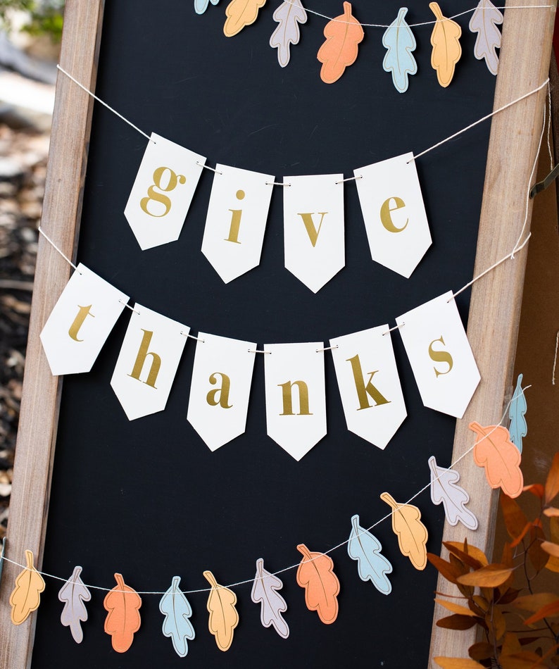 Give Thanks Paper Pennant Banner Set - Thanksgiving Banner - Happy ...