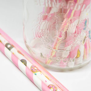 Donut Straws Paper Party Straws Cake Pop Sticks Two Sweet Birthday Birthday Straws Donut Grow Up Theme Donut Theme Birthday image 4