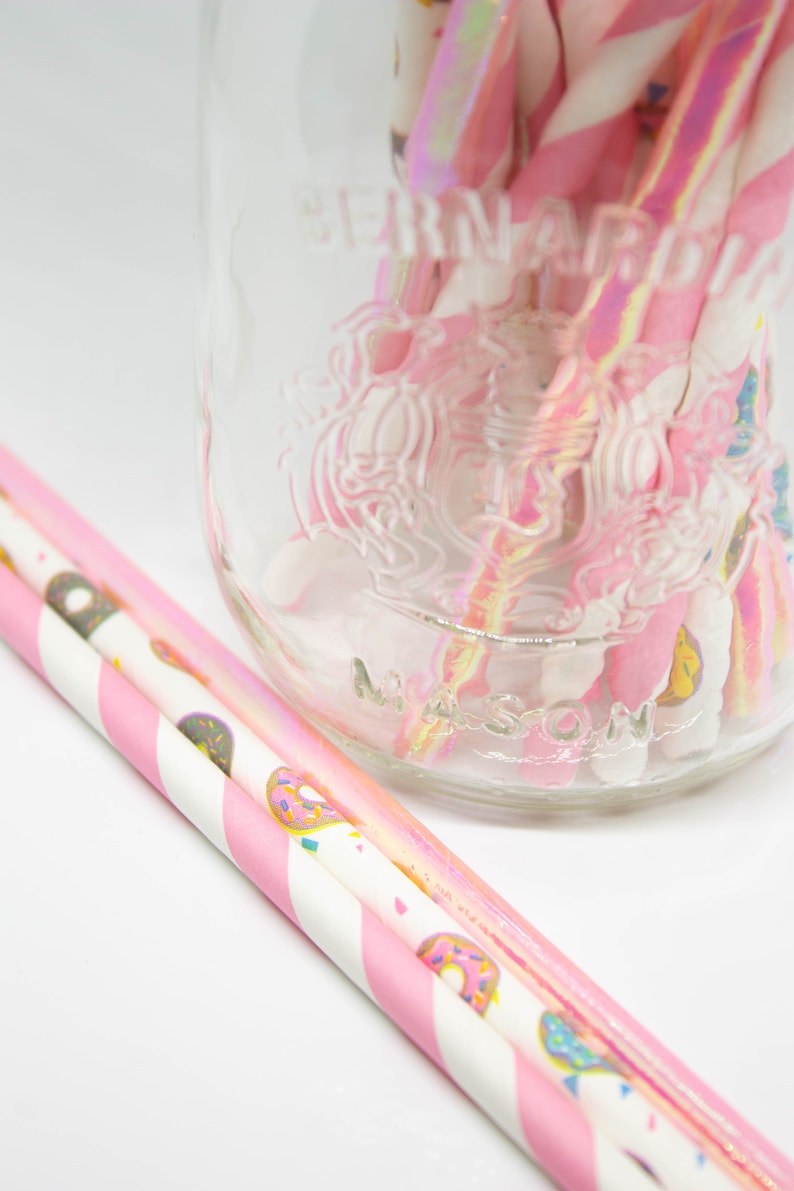 Donut Straws Paper Party Straws Cake Pop Sticks Two Sweet Birthday Birthday Straws Donut Grow Up Theme Donut Theme Birthday image 4