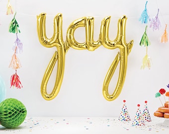 Yay Script Balloon - Gold Foil Balloon - Gold Party Decor - Engagement Balloons - Gold Yay Balloon - Graduation Balloon - Congrats