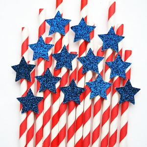 Star Party Straws - Set of 12 - 4th of July Party Straws - Paper Party Straws - Red, White and Blue Straws - Independence Day Straw