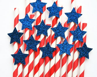 Star Party Straws - Set of 12 - 4th of July Party Straws - Paper Party Straws - Red, White and Blue Straws - Independence Day Straw