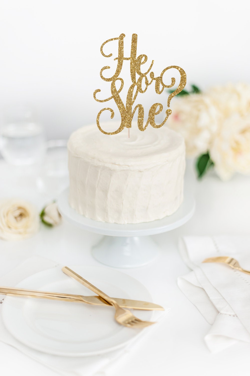 He Or She Cake Topper Gender Reveal Party Decor Gender Etsy Hong Kong