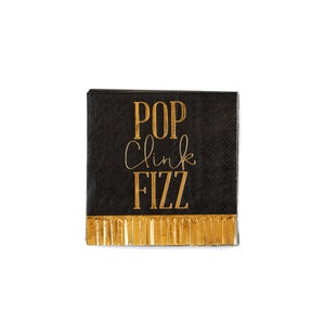 Silvester Fransen-Servietten: Gold und Schwarz Party Dekor, Pop Fizz Clink