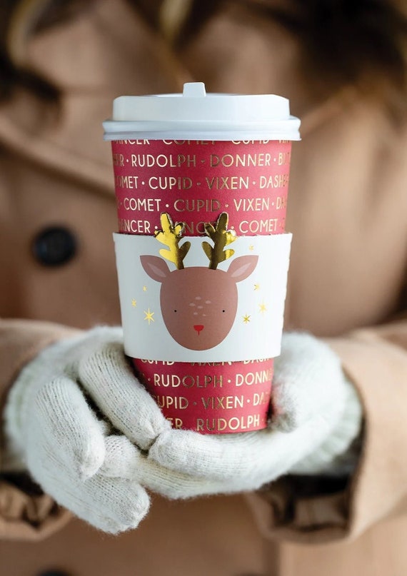 Reindeer Red and Gold Foiled Disposable Coffee Cups Set of 8 -  Sweden