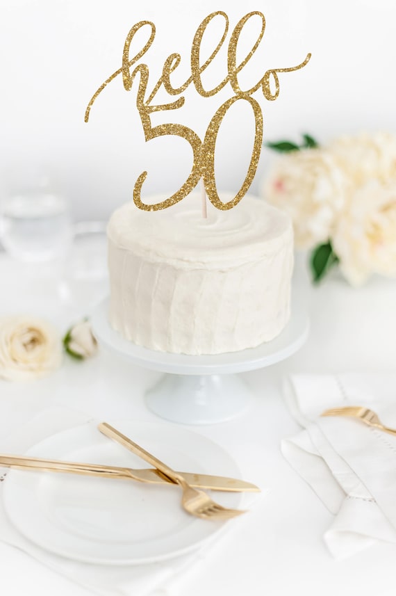 50th Birthday Decorations Cake Topper,50th Cake Toppers For Women Men 50th  Birthday Cake Decoration,Hello50 happy Birthday Topper Gold Cake