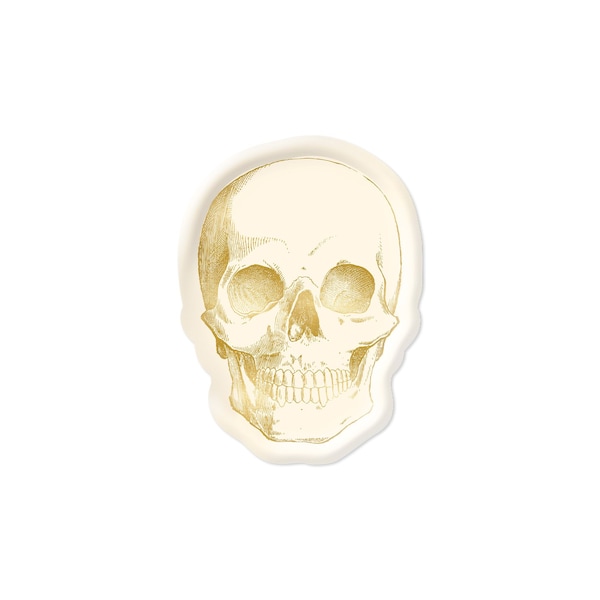 Halloween Paper Skull Plate - 8" Tall - White and Gold Foil - Happy Halloween - Halloween Party - Tableware - Halloween Tablescape