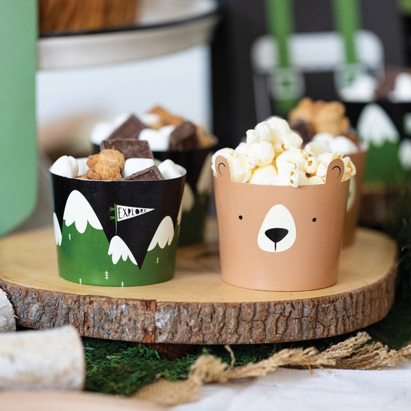 Adventure Food Cups - Set of 50 - Bear Baking Cup - Mountain Cup - Camp Theme - First Birthday - Happy Camper - Wild One - Explorer