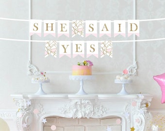 She Said Yes Banner - Banner na wieczór panieński - Banner na wieczór panieński - Dekoracja na wieczór zaręczynowy - She Said Yaaas - Różowy i złoty baner