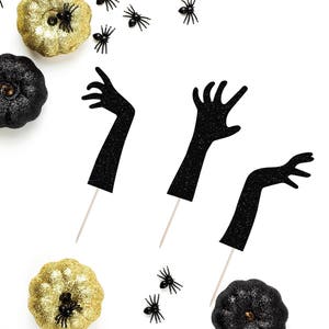 Zombie Hand Cupcake Toppers - Halloween Toppers - Halloween Decor - Halloween Party - Happy Halloween - Glitter Toppers - Halloween Birthday
