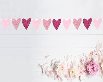 Heart Garland - Glitter Heart Banner - Wedding Decor - Bridal Shower Decor - Heart Decor - Valentine's Day - Photo Wall Prop - Galentine's