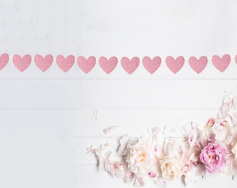 Heart Garland - Glitter Heart Banner - Decoración de la boda - Decoración de la ducha nupcial - Decoración del corazón - Día de San Valentín - Photo Wall Prop - Galentine's