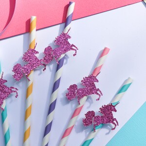 Unicorn partij rietjes-set van 12 rietjes-Birthday Party rietjes-papier partij rietjes-Unicorn thema decor-Unicorn rietjes afbeelding 2