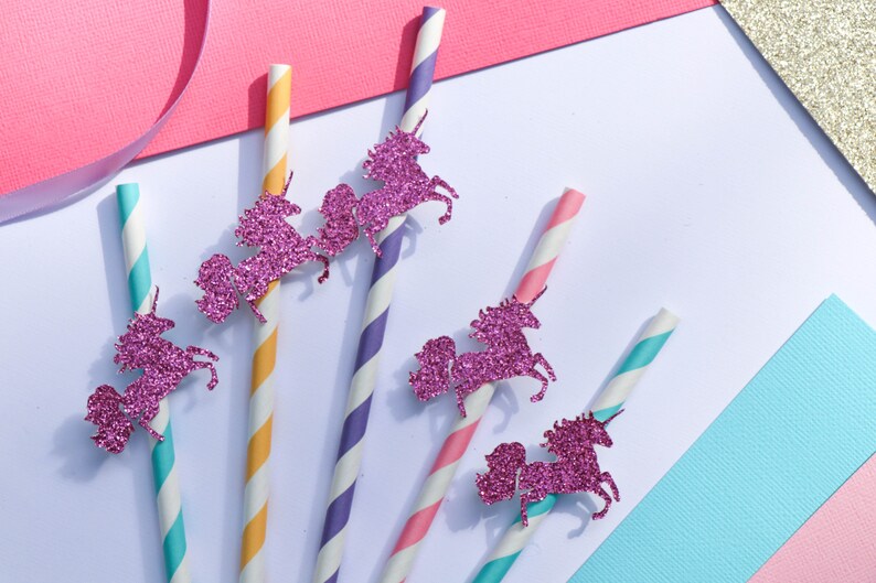 Unicorn Party Straws Set of 12 Straws Birthday Party Straws Paper Party Straws Unicorn Theme Decor Unicorn Straws image 2