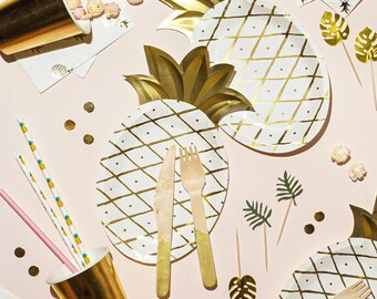 100 Tovaglioli Di Carta Bianchi Con Motivo Ananas E Lamina Argento - 12,7x12,7 Cm, 3 Veli, Perfetti Per Feste E Matrimoni