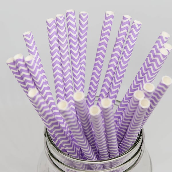 Purple Chevron Straws - Paper Party Straws - Cake Pop Sticks - Bridal Shower - Girl's Birthday Straws - Purple Party Decor - Lavender Straws