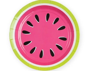 Watermelon Paper Party Plates - 7" Wide - Set of 8 - Watermelon Tableware - Twotti Frutti Decor - Two Sweet Theme - Fruity Themed Birthday