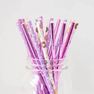 Donut Straws Paper Party Straws Cake Pop Sticks Two Sweet Birthday Birthday Straws Donut Grow Up Theme Donut Theme Birthday Donut + purple