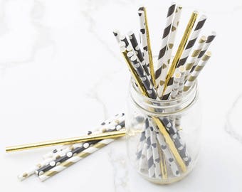 Black and Gold Party Straws - Paper Straws - Event Decor - Party Supplies -  Gold Foil Straws Birthday Decor - Birthday Party Straws