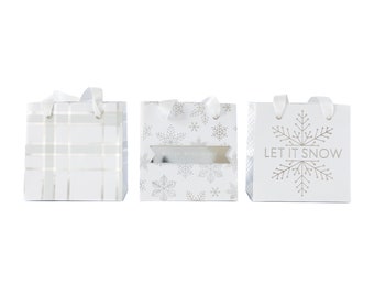 Silver Snowflake Mini Gift Bag Set - Set of 6 - Metallic Silver Gift Wrapping - Let it Snow - Christmas Gift Bag - Christmas Gift Wrapping