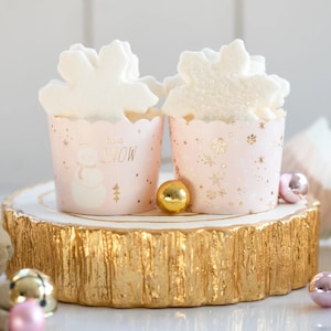 Rosa und Gold Folie Schneemann Essen Tassen - 50er Set - Weihnachts Backtasse - Weihnachtsparty Dekor - Cupcake Dekoration - Lass es Schnee - Urlaub