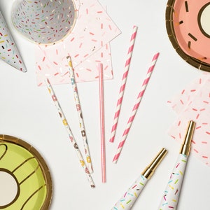 Donut Straws Paper Party Straws Cake Pop Sticks Two Sweet Birthday Birthday Straws Donut Grow Up Theme Donut Theme Birthday image 2