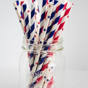 Red and Blue Star Party Straws Paper Party Straws Cake Pop Sticks Baby Shower 4th of July Twinkle Twinkle Little Star American image 3