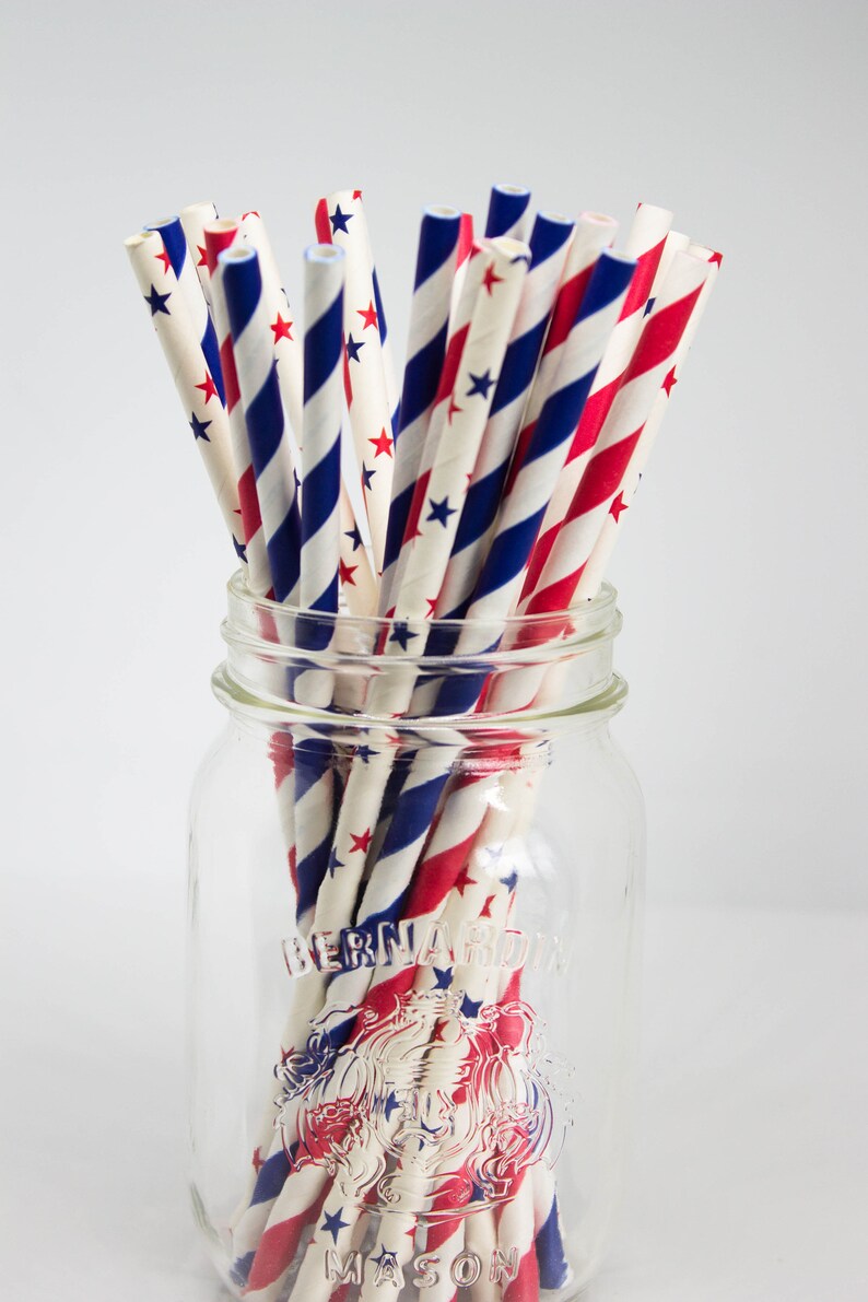 Red and Blue Star Party Straws Paper Party Straws Cake Pop Sticks Baby Shower 4th of July Twinkle Twinkle Little Star American image 3