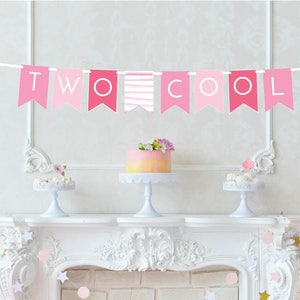 Twee Koele Banner van de Verjaardag - Tweede Teken van de Verjaardag Decor - 2de VerjaardagsPartij - Twee Koel Thema - Twee-tti Fruitige Verjaardag - Twee Zoet Thema - Roze