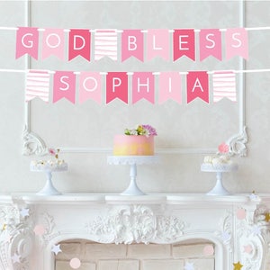 Benutzerdefinierte Gott segne Banner - rosa Taufe Dekor - rosa Konfirmation - erste Kommunion Dekor - Mädchen Taufe Banner - 1. Kommunion Zeichen