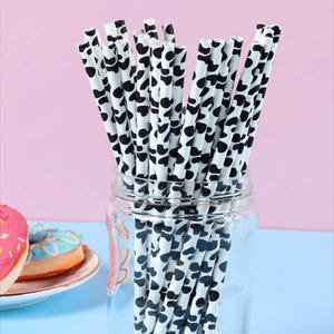 Cow Print Paper Straws: Rodeo, Cowgirl, Western Party Decor