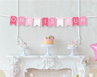 Einer ist Spaß Geburtstag Banner - 1. Geburtstag Dekor - rosa Geburtstag Dekor - Smash-Kuchen-Stütze - 1. Geburtstag-Foto-Stütze - Smash Kuchen Banner