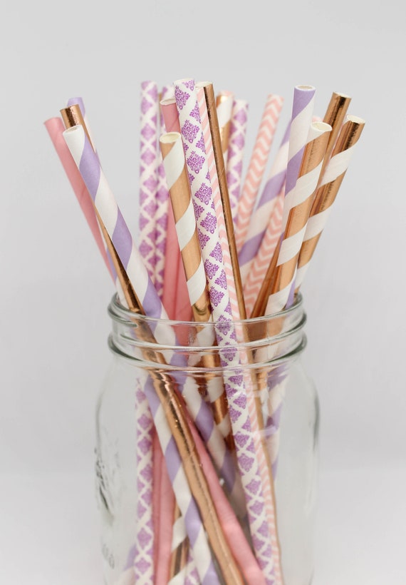 Pink Purple And Rose Gold Party Straws Paper Party Straws Etsy