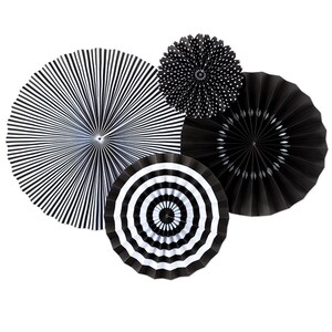 Onyx Paper Party Fans - Set of 4 - Black and White Party Decor - Black Tie Wedding Decor - Bridal Shower Decor - Smash Cake Backdrop - Fans