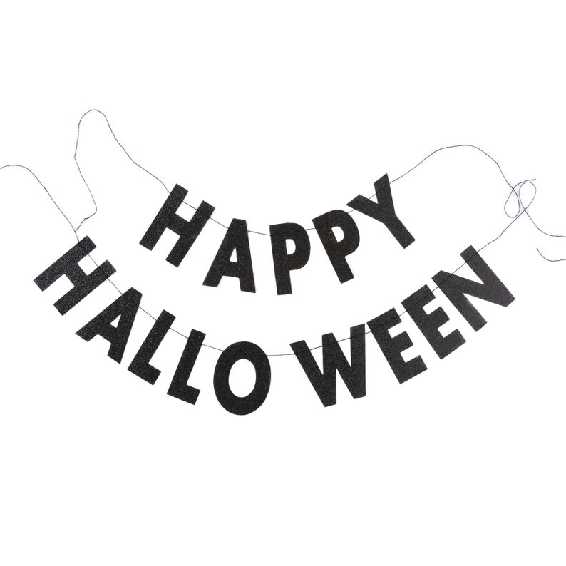 Happy Halloween Black Glitter Paper Banner Halloween Party Decor Halloween Party Decorations Hanging Letter Banner image 2