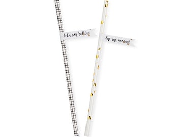 Sip Sip Hooray Straws - Black and Gold Party Straws - Champagne Straws - Paper Straws - Party Supplies -  Gold Foil Straws Birthday Decor