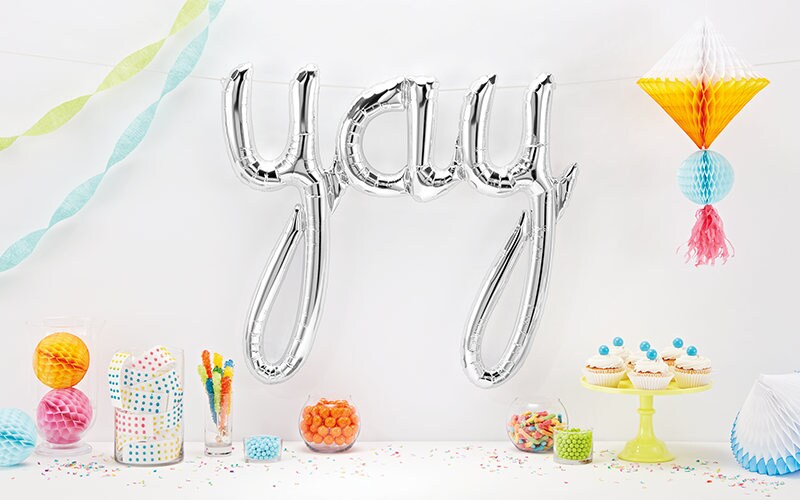 Yay Script Balloon - Silver Foil Balloon - Silver Party Decor - Ballons d'Engagement - Ballon d'Argent Yay - Ballon de Graduation - Félicitations