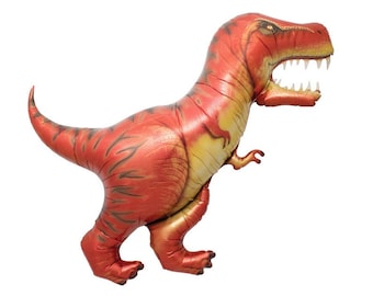 Jätte T-Rex-ballong - 122 cm hög - Dinosauriefödelsedagsdekoration - Tre-Rex-tema - 3-Rex - Två-Rex-tema - 2-Rex - Dinosauriefödelsedagsdekoration -