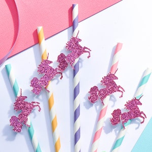 Unicorn Party Straws Set of 12 Straws Birthday Party Straws Paper Party Straws Unicorn Theme Decor Unicorn Straws image 1