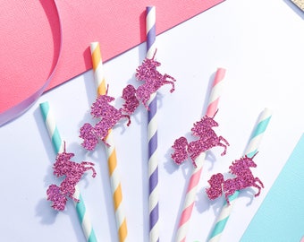 Unicorn Party Straws - Set of 12 Straws - Birthday Party Straws - Paper Party Straws - Unicorn Theme Decor - Unicorn Straws