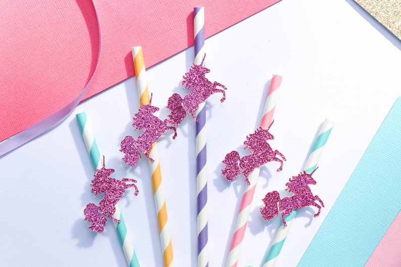 Unicorn Party Straws Set of 12 Straws Birthday Party Straws Paper Party Straws Unicorn Theme Decor Unicorn Straws image 1