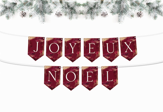 Joyeux Noel Christmas Banner - Red, Burgundy & Gold Banner - Holiday Party  Banner - Christmas Mantle Banner - Friendsmas Decor