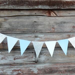 Blue and Silver Party Garland - Blue Bunting - Boy&#39;s Birthday Decor - Baby Shower Decor - Boy&#39;s Christening Decor - Blue and Silver Party