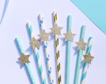 Star Party Straws - Set of 12 Straws - Birthday Party Straws - Paper Party Straws - Star Theme Decor - Twinkle Twinkle Little Star Theme