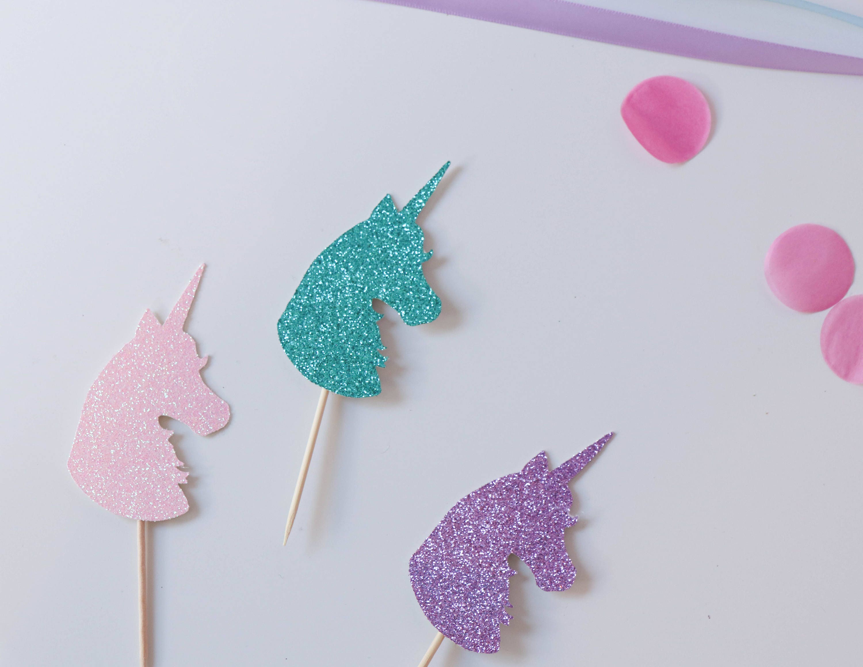unicorn head cupcake toppers glitter cardstock cupcake etsy