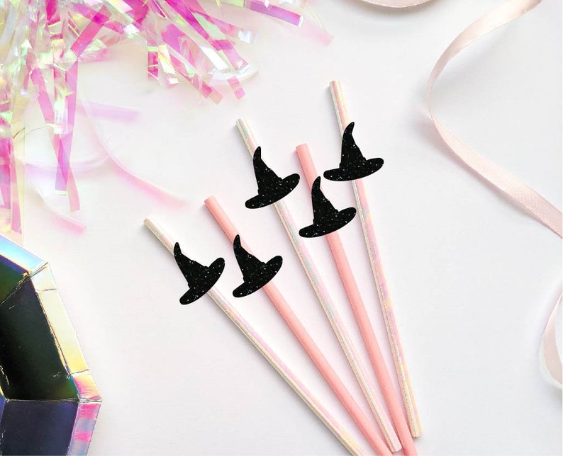Glitter Witch Hat Party Straws Witch Straws Halloween image 0