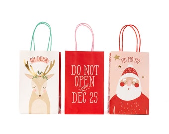 Do Not Open Mini Gift Bag Set - Christmas Gift Bag Set - Santa Claus - Christmas Gift Wrapping - Holiday Gift - Reindeer