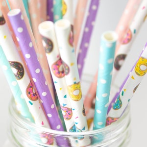 Donut Straws Paper Party Straws Cake Pop Sticks Two Sweet Birthday Birthday Straws Donut Grow Up Theme Donut Theme Birthday Donut + multicolour